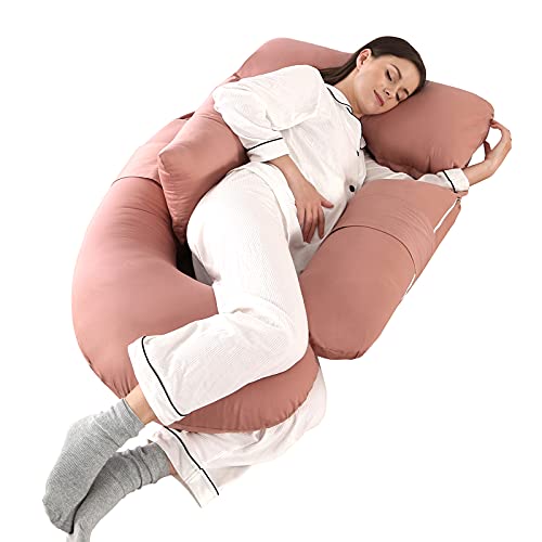 HINAPRAM Pregnancy Pillows for Sleeping Detachable U Shaped Full Body Pillow Maternity Pillows for Sleeping 55 inches Pregnancy Body Pillow with Cotton Cover(Pink)