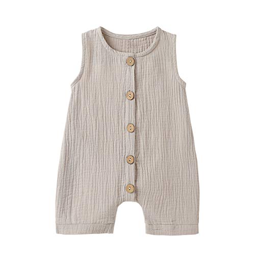 Cecobora Infant Newborn Baby Boys Girls Cotton Linen Romper Summer Jumpsuit Sleeveless Overalls Clothing Set (Grey, 3-6 Months)