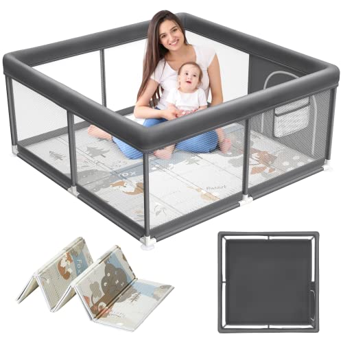 Fodoss Baby Playpen with Mat, Small Baby Play Pen(47x47inch), Playpen for Babies and Toddlers, Baby Pen for Apartment, Play Yard for Baby, Baby Fence Play Area Playyard Activity Center (Dark Gray)
