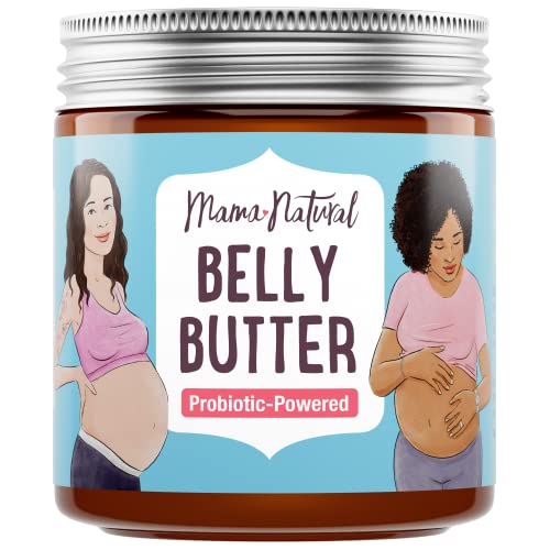 Mama Natural Stretch Mark Cream For Pregnancy | 100% Organic Belly Butter (4oz) for Stretch Mark Prevention & Stretch Mark Remover | Probiotic Powered Belly Balm