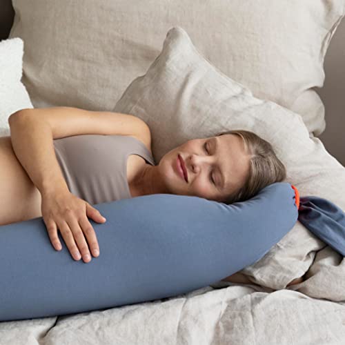 bbhugme Adjustable Pregnancy Pillow – Full Body Support for Side Sleeping – Adjustable Firmness and Shape – Supports Back, Legs, Belly, Hips for Pregnant Women – Removable Cover – Dusty Blue