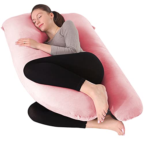 U Shaped Pregnancy Pillows, 55 Inch Full Body Maternity Pillow with Removable Cover, Support for Back, Legs, Belly, Hips, Pregnancy Pillows for Sleeping Reading, Breastfeeding (Pink)