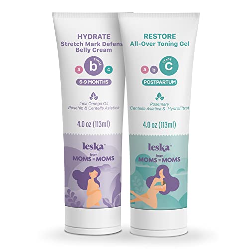 Leska Maternity Cream 2-Pack | STAGES B&C: HYDRATE Belly Cream & All-Over Toning Gel l (Pregnancy Months 6-9) | Part of a Complete 3 Part Pregnancy Skin Care System (4-4.93oz)