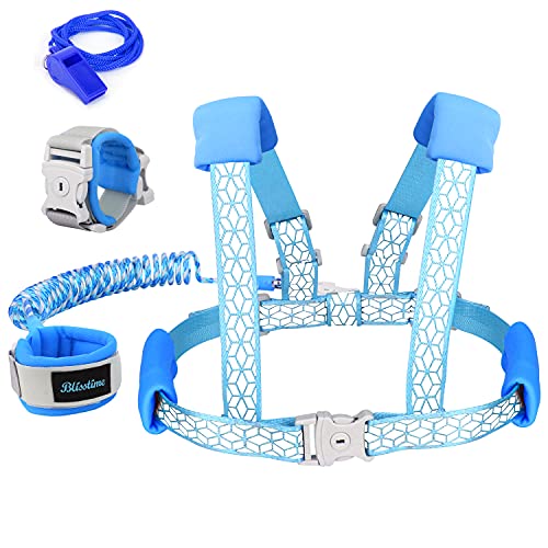 Blisstime 2 in 1 Reflective Toddler Leash -Anti Lost Wrist Link for Toddlers -Toddler Harness,Baby Leash,Leash for Toddlers,Wrist Leashes,Child Leashes for Toddlers,Not Easy to Open Without Key (Blue)