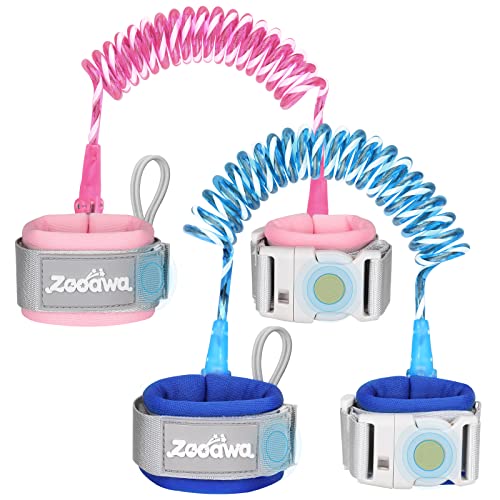 Zooawa Toddler Leash 2Pack, Toddler Kids Harness Anti Lost Wrist Link with Magnetic Lock, Reflective Safety Walking Harness Wristband Leashes for 2,3,4 Years Old Boys Girls, Blue+Pink