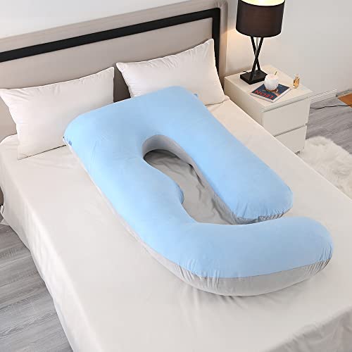 Maxport Pregnancy Pillows for Sleeping, Upgrade U Total Length 70.6 Inch Maternity Pillow for Pregnant Women – Full Body Support Body Pillow with Velet Cover,Sky Blue