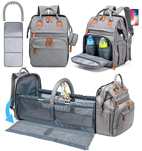 KABAQOO Baby Diaper Bag Backpack – Diaper Bag with Detachable Changing Station, Baby Bag for Boys & Girls – Newborn Baby Registry Search Baby Shower Gifts, Grey