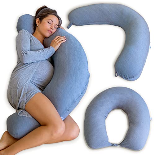 PharMeDoc Crescent Cooling Pregnancy Pillows – Body Pillow for Adults – Side Sleeper – Maternity and Nursing Pillow Breast Feeding – Pregnancy Must Haves – Dark Grey Cooling Cover