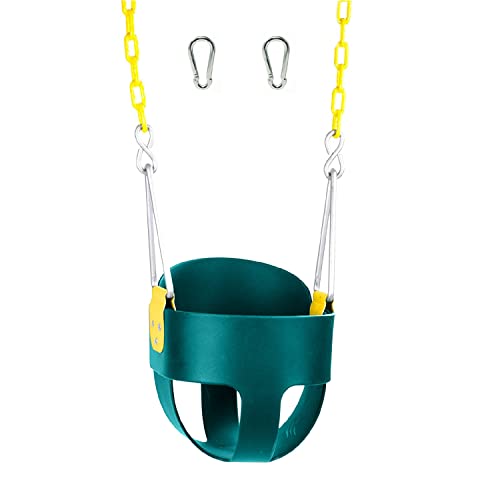 Original High Back Full Bucket Toddler Swing Seat with Plastic Coated Chains and Carabiners for Easy Install – Green – Squirrel Products