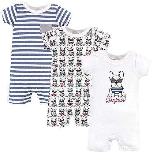Hudson Baby Unisex Baby Cotton Rompers French Dog, 3-6 Months
