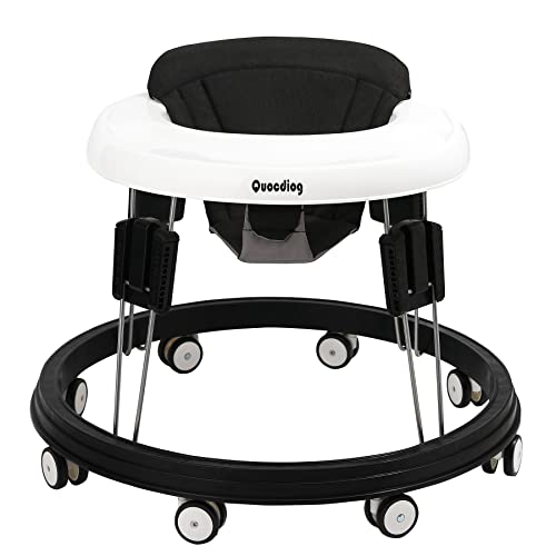 Quocdiog Baby Walkers for Boys Girls with 360 Mute Wheels Foldable Adjustable 9 Height 6-18Months for All Terrains(Flax Black)