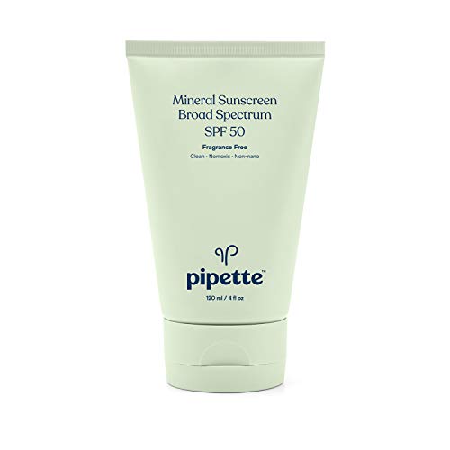 Pipette Mineral Sunscreen – SPF 50 Broad Spectrum Baby Sunblock with Non-Nano Zinc, UVB/UVA Non-Toxic Sun Protection for Kids & Sensitive Skin, 4 fl oz