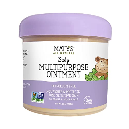 Maty’s All Natural Multipurpose Baby Ointment for Diaper Rash, Cradle Cap, Dry Skin, Chapped Lips and More – Petroleum & Fragrance Free – Made with Coconut & Jojoba Oils – 10 oz