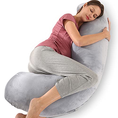 Elover Pregnancy Pillows for Side Sleeping Maternity Body Pillow for Pregnancy, Soft Pregnancy Pillow with Velvet Cover for Head Neck Belly Support (Dark Gray, Velvet)