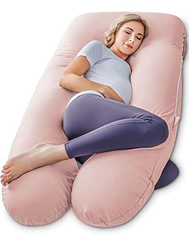 Meiz Cooling Pregnancy Pillow, Pregnancy Pillows for Sleeping, Maternity Pillow with Cooling Jersey Cover, Misty Rose