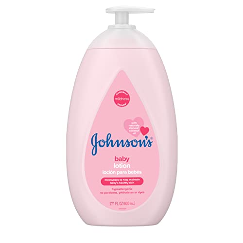 Johnson’s Moisturizing Pink Baby Lotion with Coconut Oil, Hypoallergenic and Dermatologist-Tested, 27.1 fl. oz