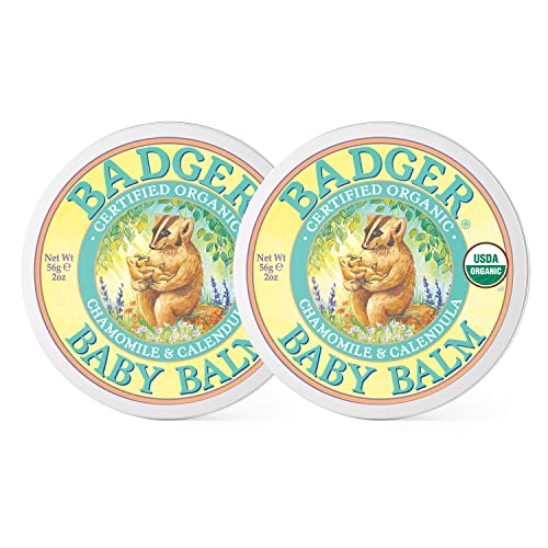 Badger – Baby Balm, Chamomile & Calendula, Certified Organic Baby Balm, Cradle Cap Balm for Babies, Baby Rash Balm, Baby Skin Care, 2 oz (2 Pack)