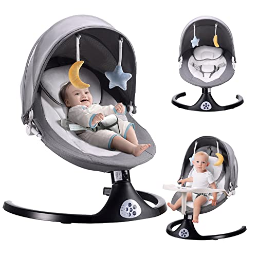 ZRWD Baby Swing for Infants, 5 Speed Electric Bluetooth Baby Rocker for Newborn, 3 Timer Settings & 10 Pre-Set Lullabies, Portable Baby Swing with Tray and Remote Control for 5-26 lbs, 0-12 Months