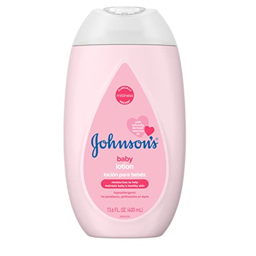 Johnson’s Moisturizing Mild Pink Baby Lotion with Coconut Oil for Delicate Baby Skin, Paraben-, Phthalate- & Dye-Free, Hypoallergenic & Dermatologist-Tested, Baby Skin Care, 13.6 Fl. Oz