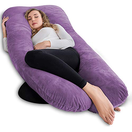 AngQi Pregnancy Pillows, 60 inch U-Shaped Maternity Pillow for Pregnant Women, 60 Inch Pregnancy Body Pillow for Sleeping, Back and Belly Support Pillow with Removable Velvet Cover, Dark Purple