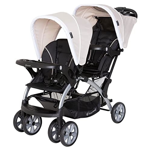 Baby Trend Sit N’ Stand Multi-Use Easy Fold Travel Toddler and Baby Double Stroller with Safety Harness and Storage Basket, Modern Khaki