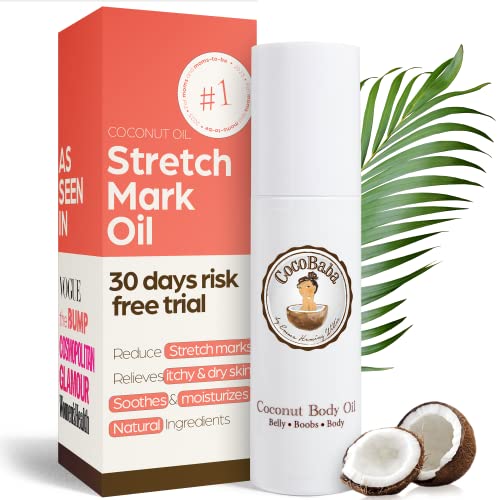 Cocobaba Coconut Stretch Mark Oil – Belly oil for pregnancy care package|Stretch Mark Cream for Pregnancy| First time mom gift | Pregnancy Must have|Dermatologically tested