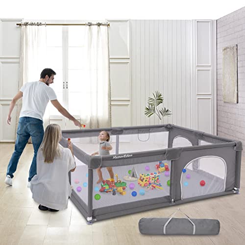 HyperEden Baby Playpen, Playpen for Babies and Toddlers, Extra Safe with Anti-Collision Foam Playpens for Babies, Indoor & Outdoor Playard for Kids Activity Center with Gate, Large Anti-Fall Playpen