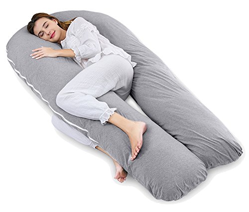 AngQi Full Body Support Pillow with Cool Jersey Cover – U Shaped Pregnancy Pillow – Maternity Body Pillow – Great for Anyone