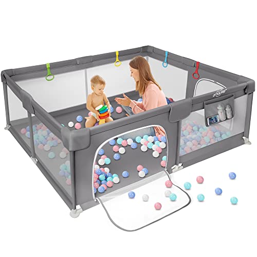 OTTOLIVES Baby Playpen, 71×59 Inch Extra Large Baby Playpen for Toddler, Indoor & Outdoor Playard for Kids Activity Center with Anti-Slip Base, Baby Gate Playpen, Playpen for Babies, Gray