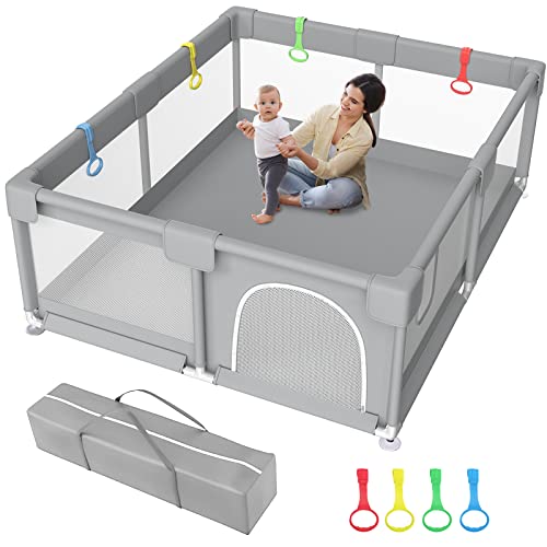 Zimmoo Baby Playpen, 71″x59″ Extra Large Playpen for Babies and Toddlers Baby Playards with Zipper Gate, Safety Baby Play Pen with Soft Breathable Mesh Indoor & Outdoor Kids Activity Center