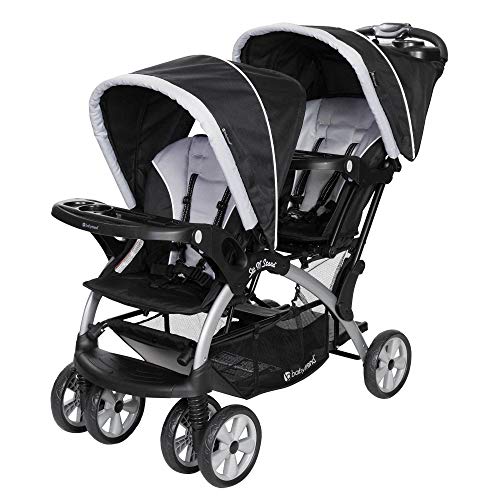 Baby Trend Sit N’ Stand Multi-Use Easy Fold Travel Toddler and Baby Double Stroller with Safety Harness and Storage Basket, Stormy