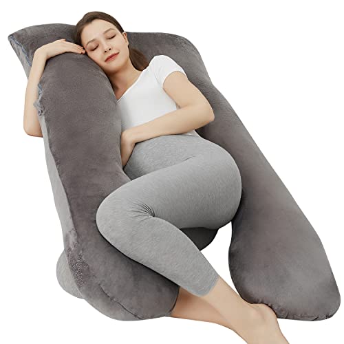 JOHNPEY Pregnancy Pillows for Sleeping, U Shaped Full Body Pillow – Pregnancy Must Haves Maternity Pillow with Removable Velvet Cover, 55inch, Dark Gray