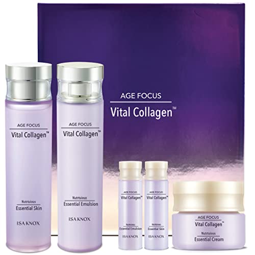 ISA KNOX AGE FOCUS VITAL COLLAGEN SKINCARE GIFT SET – Korean Skincare Gift Set, Luxury Premium High-end Skin Toner, Emulsion Lotion, Cream, Hydrolyzed Collagen, Vitamin B12, E, C, Collagen Set (370ml / 12.51 Fl Oz) by LG BEAUTY