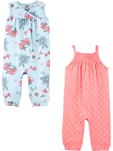 Simple Joys by Carter’s Baby Girls’ Fashion Jumpsuits, Pack of 2, Pink, Floral, 6-9 Months