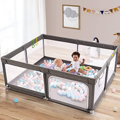 UANLAUO Baby Playpen, 71×59 inch Large Playpen for Babies and Toddlers, Sturdy Baby Play Yards with Anti-Slip Base, Non-Toxic, Safe Indoor & Outdoor Kids Play Pin with Breathable Mesh Without Mat