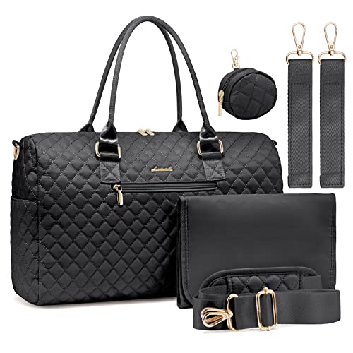 LOVEVOOK Diaper Bag Tote with Pacifier Case and Changing Pad, Large Capacity Mommy Bag for Hospital and Weekender Travel, Functional Baby Bag for Boys and Girls, Black