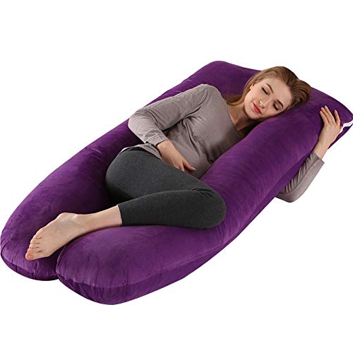 U Shaped Pregnancy Pillow, 51″ Full Body Pillow with Velvet Removable Cover, Multiple Bed Maternity Pillow for Women & Adults Sleeping Help Support Head Back Belly (U-Shaped Purple)