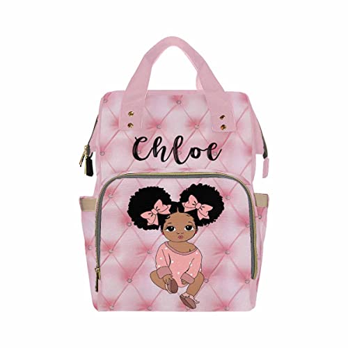 InterestPrint Custom Name Backpack, Little Princess Pink Personalized Diapering Bag Backpack Nappy Bags Fashion Casual Daypack Travel Shoulder Bag for Unisex Hiking Camping Work