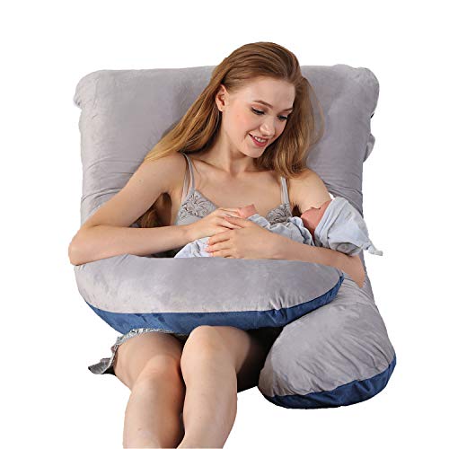 vanlord Pregnant Women Pillows, 55″ U-Shaped Pregnancy Body Pillow with Cotton Case (Grey)