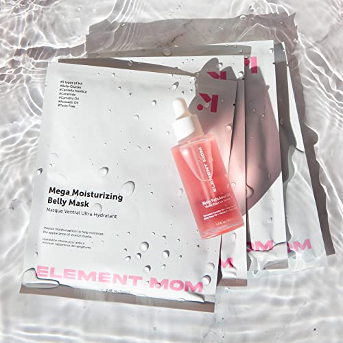 Element Mom Mega Moisturizing Skincare Kit for Pregnancy | 4 Belly Masks + 1 Belly Oil | Toxin-Free Maternity Skincare Set | For Pregnant Moms