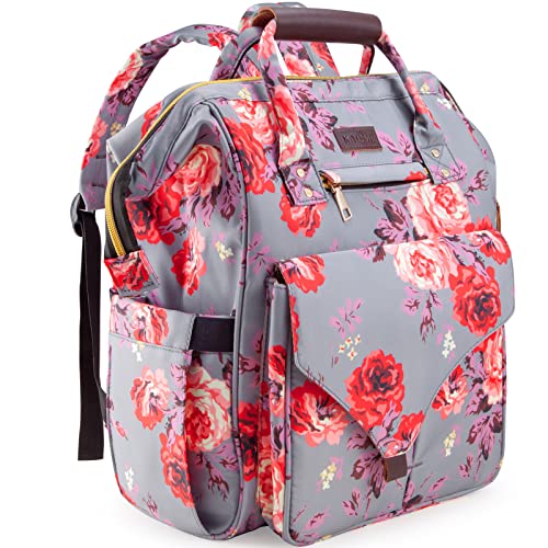 Kaome Diaper Bag Backpack, Upgraded Large Capacity Multifunction Nappy Bags, Waterproof Baby Bag Floral Insulated Durable Travel Maternity Back Pack for Baby Girls with Diaper Pad Bottle Bag (Floral)