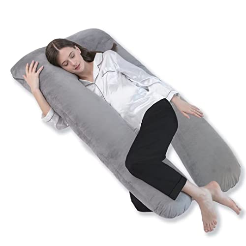 DOWNCOOL Pregnancy Pillow, U Shaped Body Pillow for Pregnancy, 55 Inch Grey Maternity Support with Removable Cover for Sleeping,Support for Back, Hips, Legs, Belly