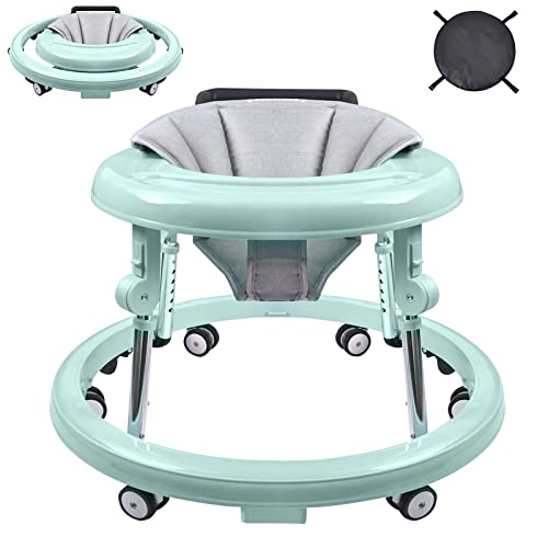 Baby Walker with Wheels, Foldable Adjustable Height Toddler Walker, Baby Walkers and Activity Center with Foot Pads, Baby Walkers for Baby Boys and Baby Girls 6-18 Months 9 Heights Adjustable……