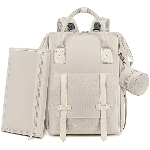 ROSEGIN Baby Diaper Bag Backpack for Boy Girl, Multi-Functional Baby Bag with Changing Pad and Pacifier Holder, Waterproof for Travel, Perfect Baby Shower Gift for Mom, Dad, Newborn, Off-White Regular