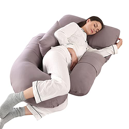 HINAPRAM Pregnancy Pillow Detachable U Shaped Full Body Pillow Sleeping Pillow for Pregnant Women Maternity Pillows for Sleeping Pregnancy Body Pillow with Detachable Cover (Grey)