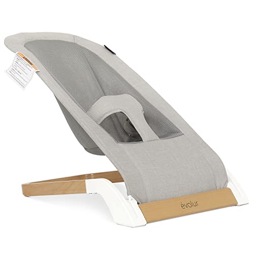 Evolur Koko Portable Infant Bouncer in Grey, Breathable Fabric, Removable Seat Cover, Easy to Clean Baby Bouncer