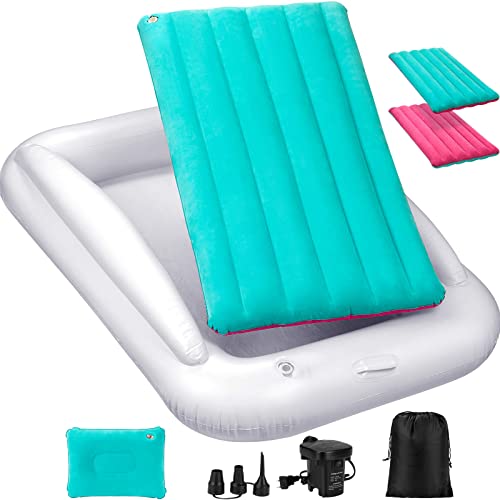 USHMA Toddler Travel Bed, Portable Toddler Bed for Kids | Toddler Air Mattress | Inflatable Travel Toddler Bed | Portable Toddler Bed for Travel | Set Includes Pump, Case, Pillow-Mint Green & Pink