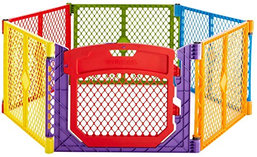 Toddleroo by North States Superyard Colorplay Ultimate 6 Panel Baby Play Yard, Made in USA: Safe Play Area Indoors/Outdoors. Carrying Strap. Freestanding. 18.5 sq ft Enclosure (26″ Tall, Multicolor)