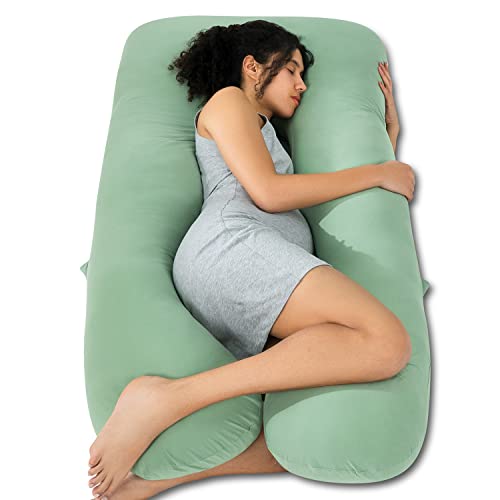 QUEEN ROSE Cooling Pregnancy Pillows, U Shaped Full Body Maternity Pillow for Pregnant Support, Lightweight Viscose Made from Bamboo, Buttery Soft, Super Breathable for Hot Sleeper, Green