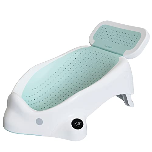 Baby Bather Plus – Bath Support with Thermometer for Bathtub or Sink (0-6 Months) Slip-Resistant & Ergonomic for Newborn Infant (Aqua) – Jool Baby